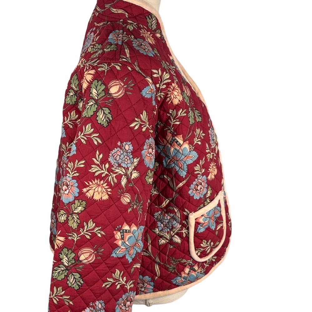 Marigold by Victoria Dunn Quilted Cotton Floral Open Front Jacket Burgundy XL - Picture 3 of 8